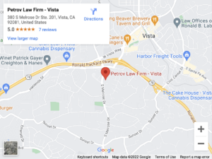 Petrov Law Firm - Vista, California Office Map